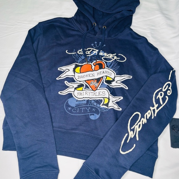 Ed Hardy Tops - Ed Hardy Navy Graphic Hoodie NWT